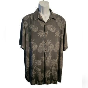 Men's ombre tropical print button down shirt Gray and Black sz. XLT